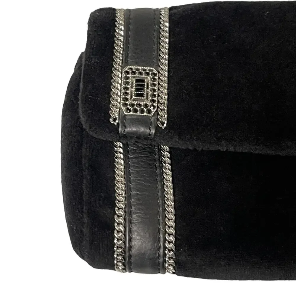 JUICY COUTURE SUZE CHAIN VELOUR NAVY BLUE CLUTCH RINESTONE.